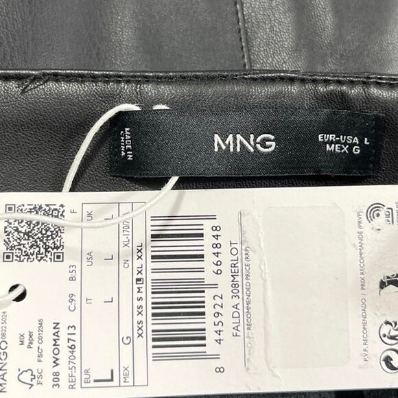 NEW MNG Black Faux Leather Vegan High Waist Pleated A Line Mini Skirt Size L - Picture 4 of 5